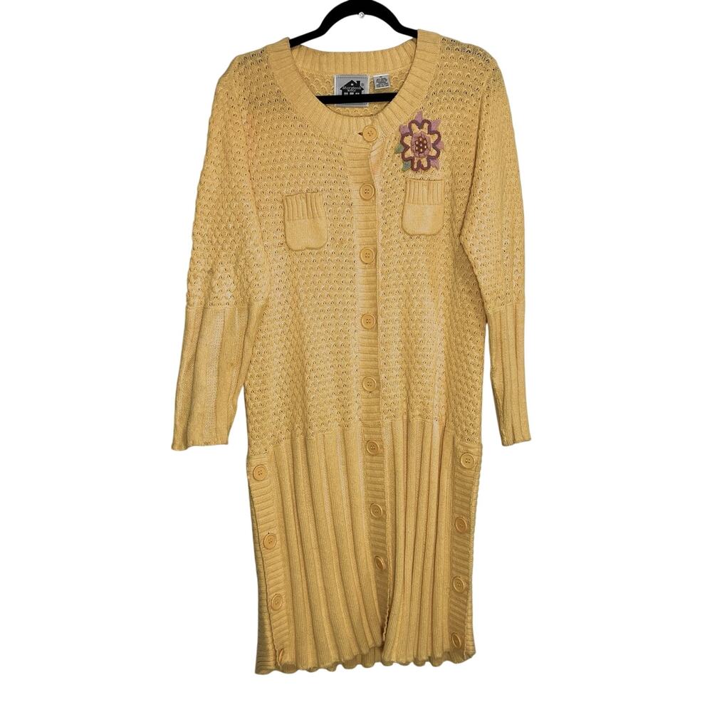 Storybook Knits Cardigan Sweater Size M Long Sunshine Bouquet Flower Grannycore